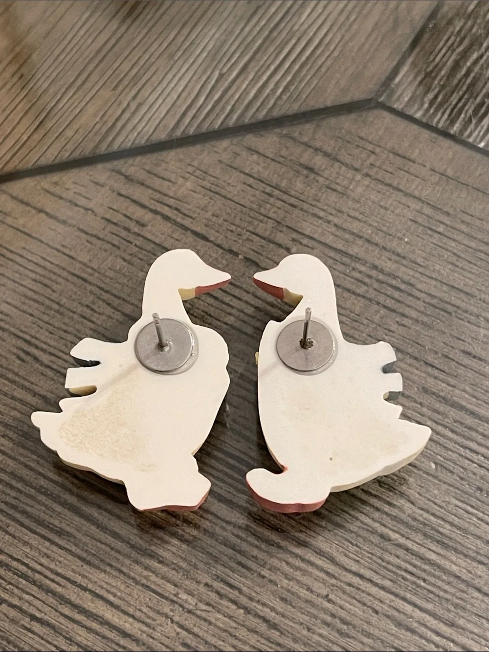 Vintage 1980s or 1990s Country-Style Goose Earrings Porch Goose Silly Goose